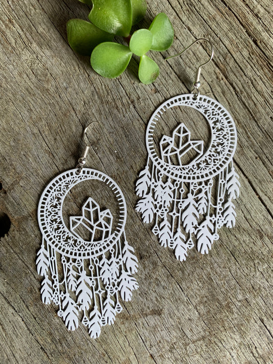 White Dream Catcher Crystal Filigree