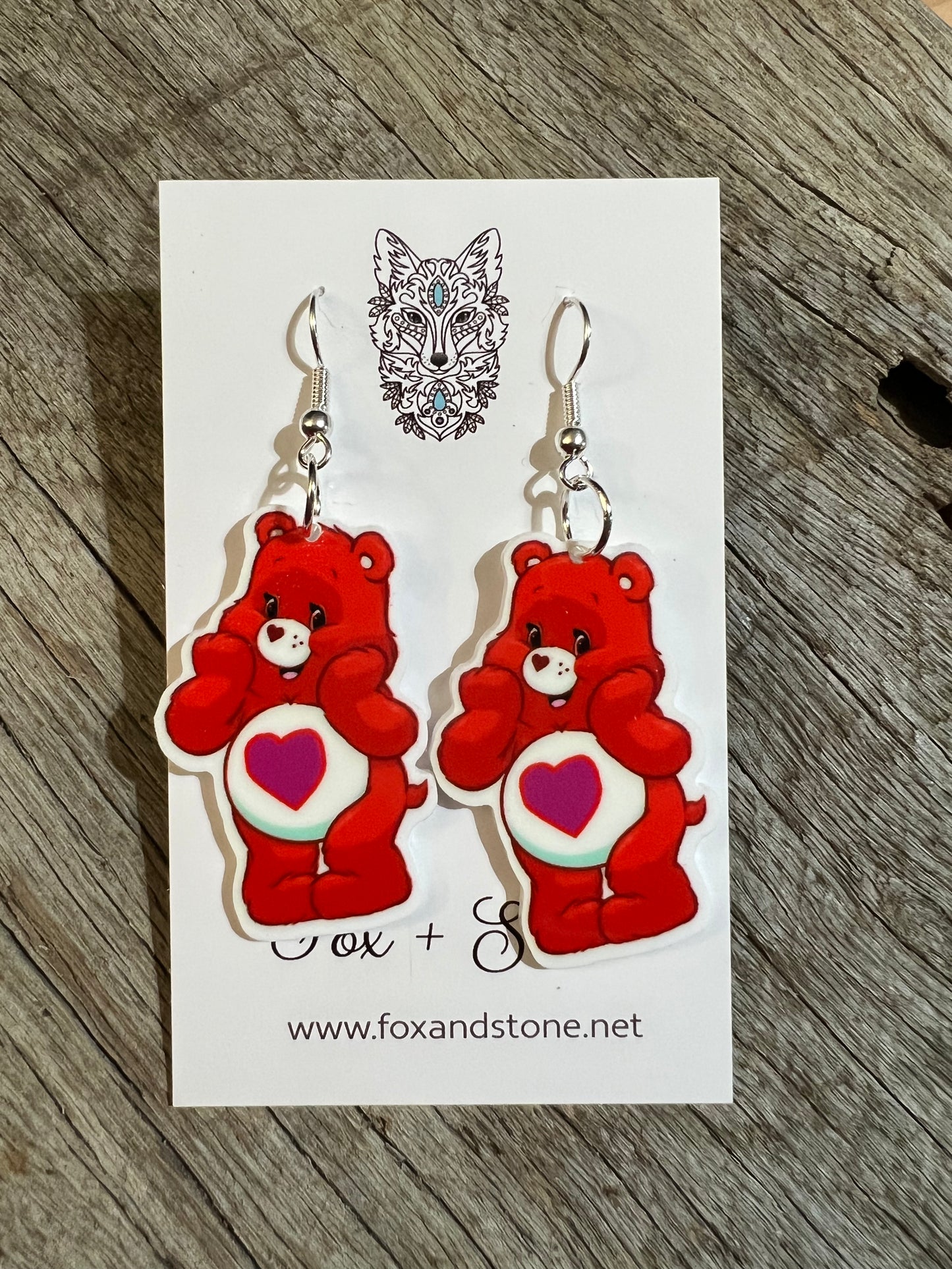 Red Heart Bear Plannar Earrings