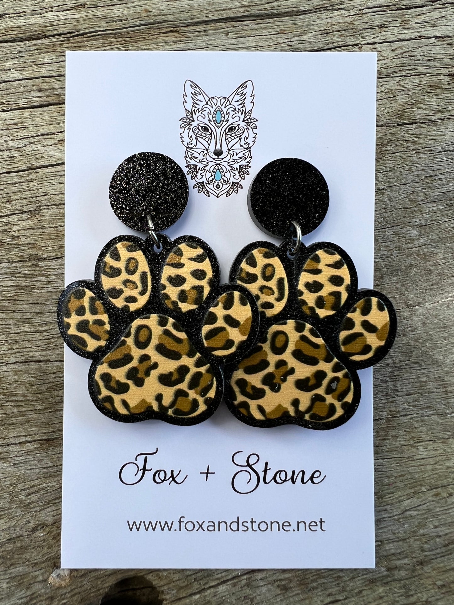 Dog Paw Leopard Print Earrings