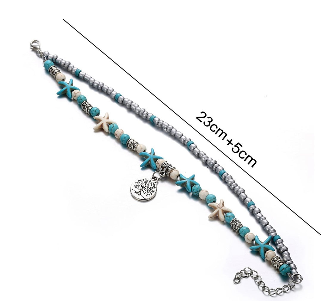 Waves Turquoise Bead Layered Anklet
