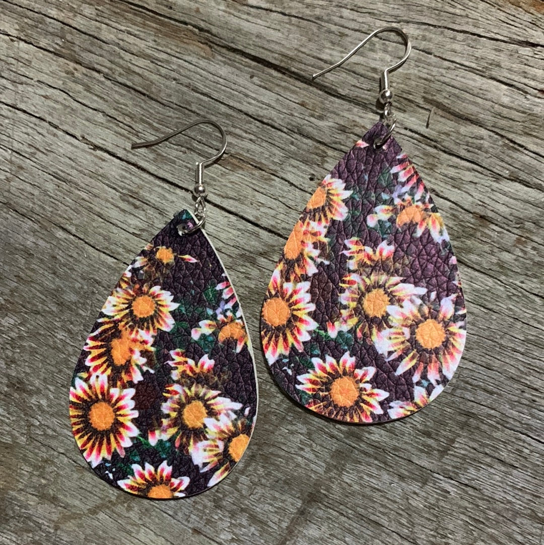 Misty Sunflower Faux Leather Earrings