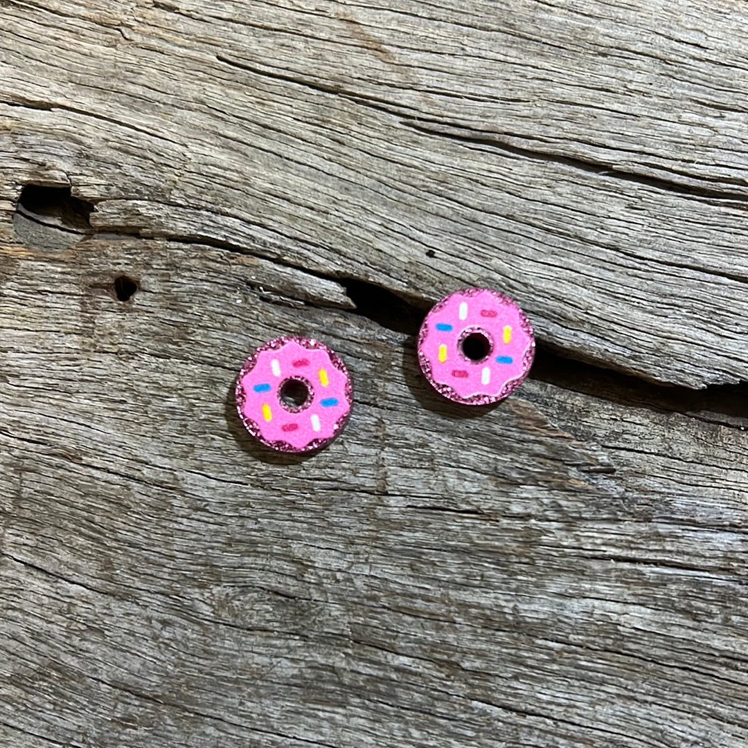 Mini Glitter Pink Donut Stud Earrings