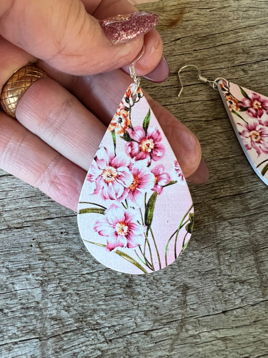 Iris Print Wood Earrings