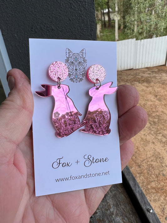 Pink Mirror Easter Bunny Earrings