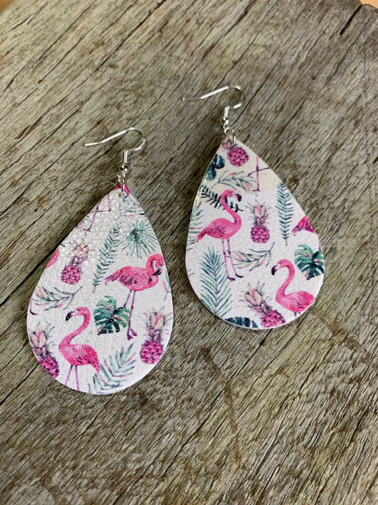 Pink Flamingo Faux Leather Earrings