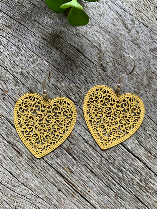Mustard Yellow Heart Filigree