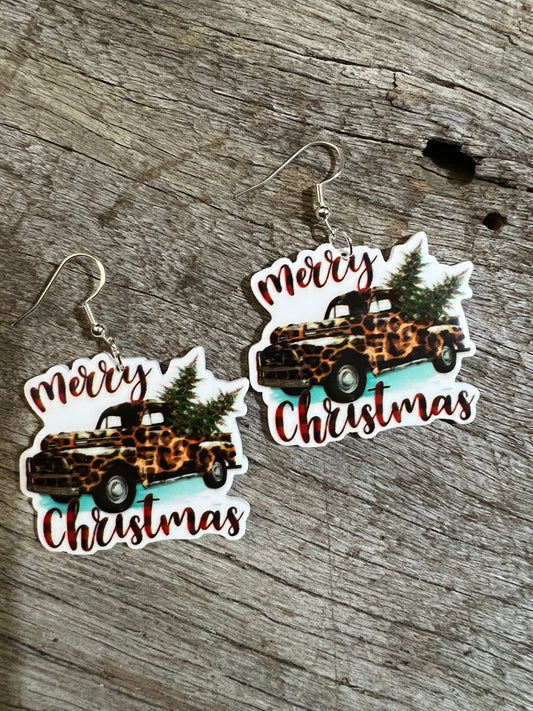 Christmas Leopard Truck Resin Earrings