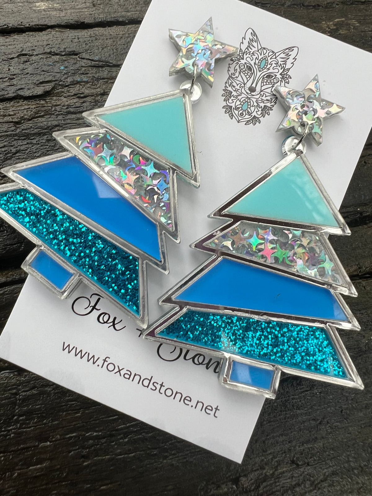 Christmas Tree Blue Glitter Earrings