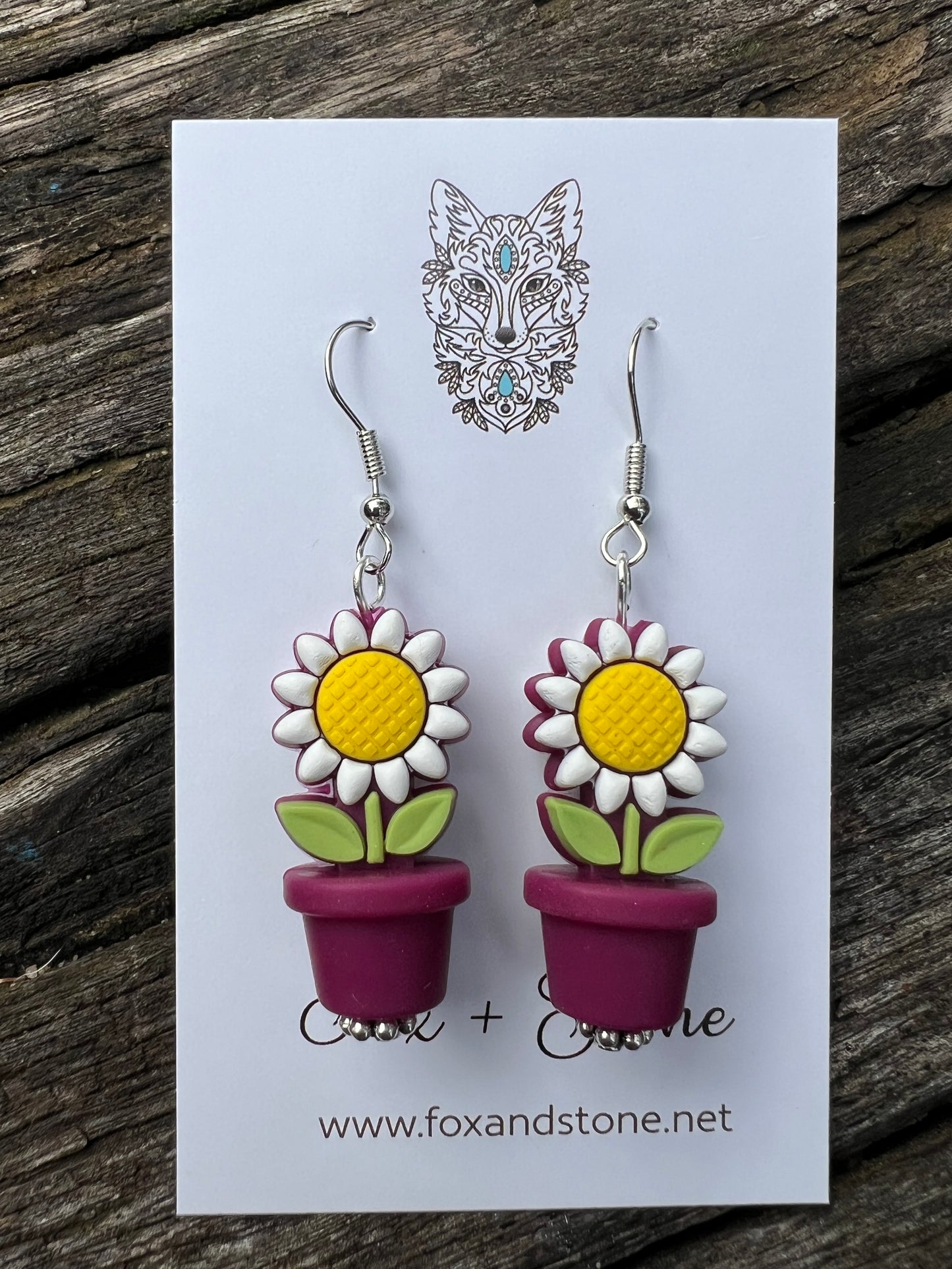 Sunflower in Plum Pots Earrings