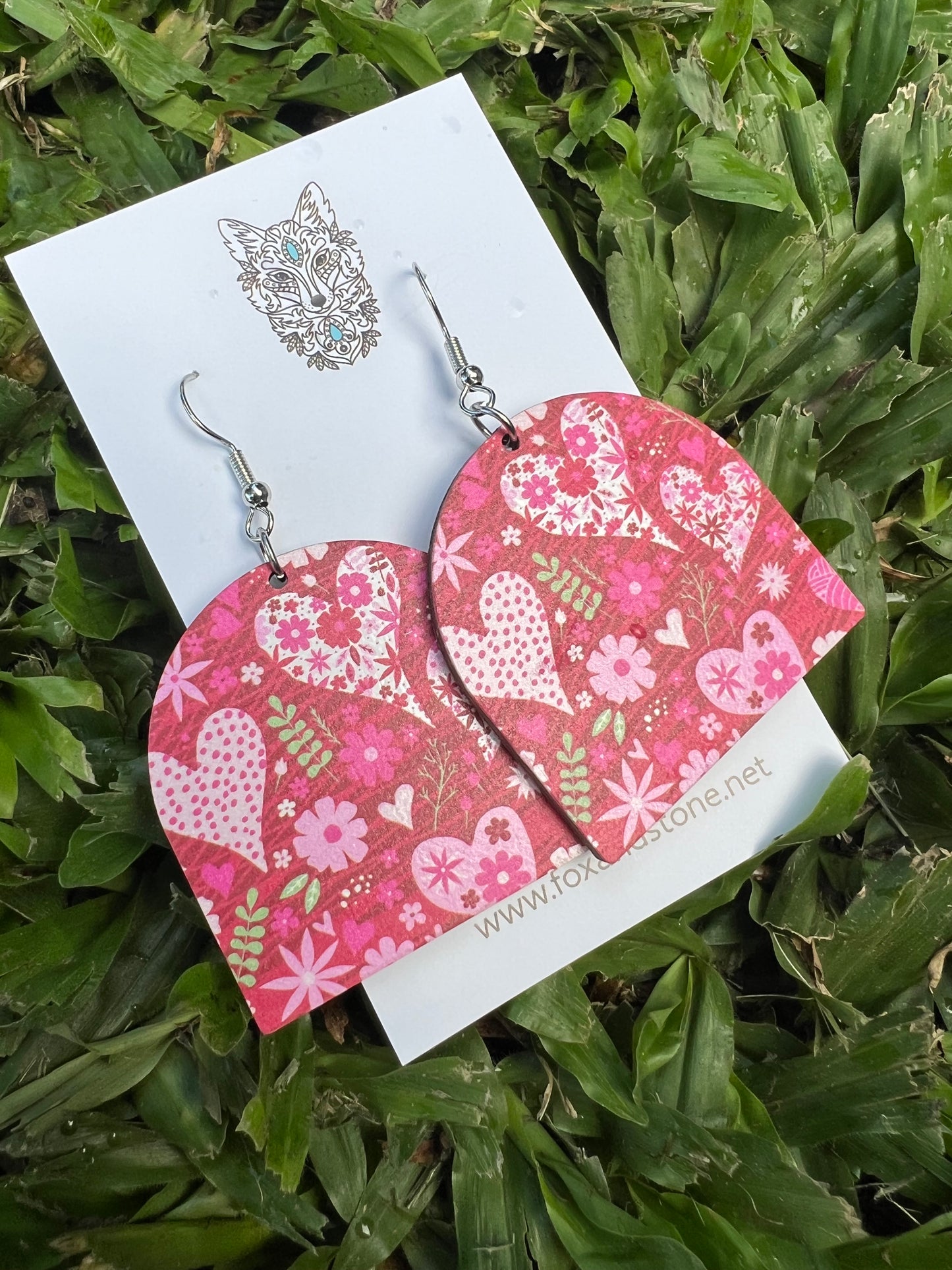 Beautiful Wood Red Heart Earrings