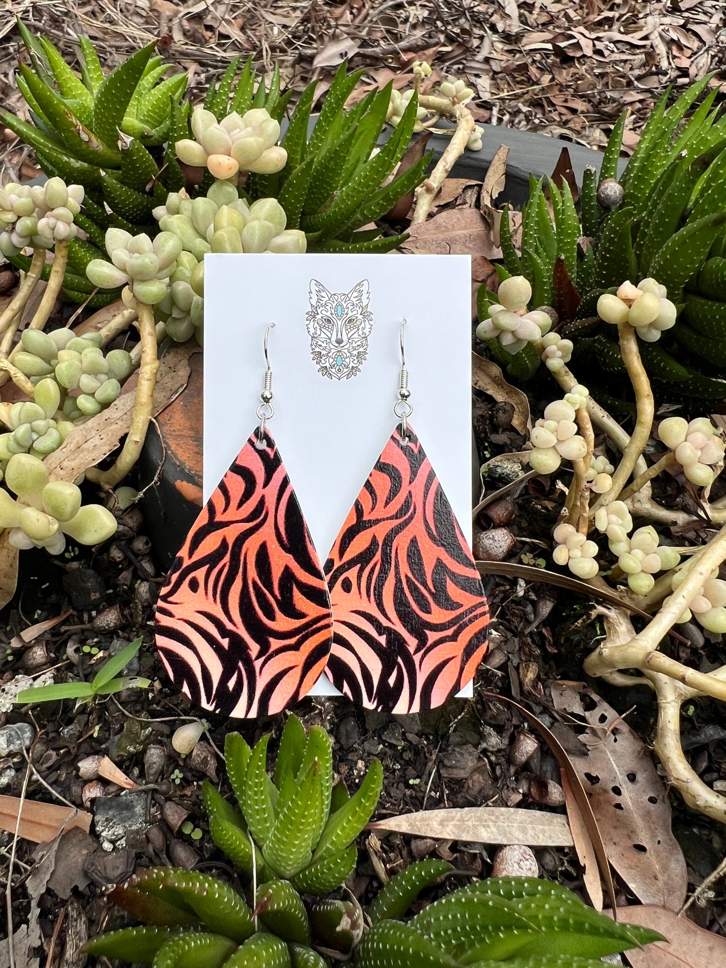 Tiger Print Wood Earrings