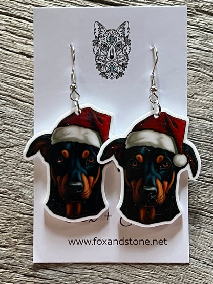 Doberman Xmas Dog Earrings