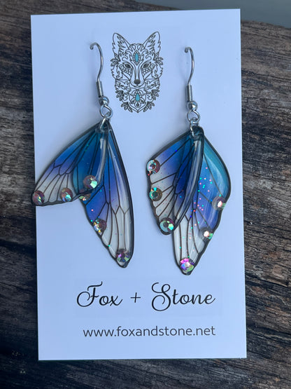 Blue Bell Fairy/Butterfly Wing Earrings