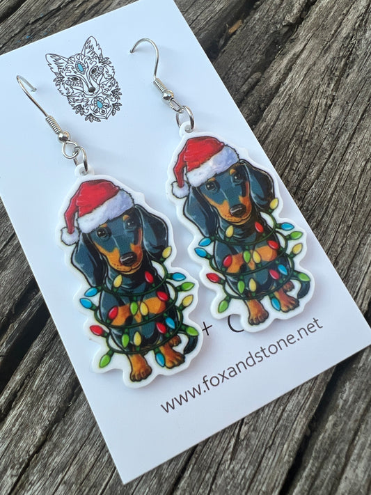 Dachshund Christmas Lights Earrings