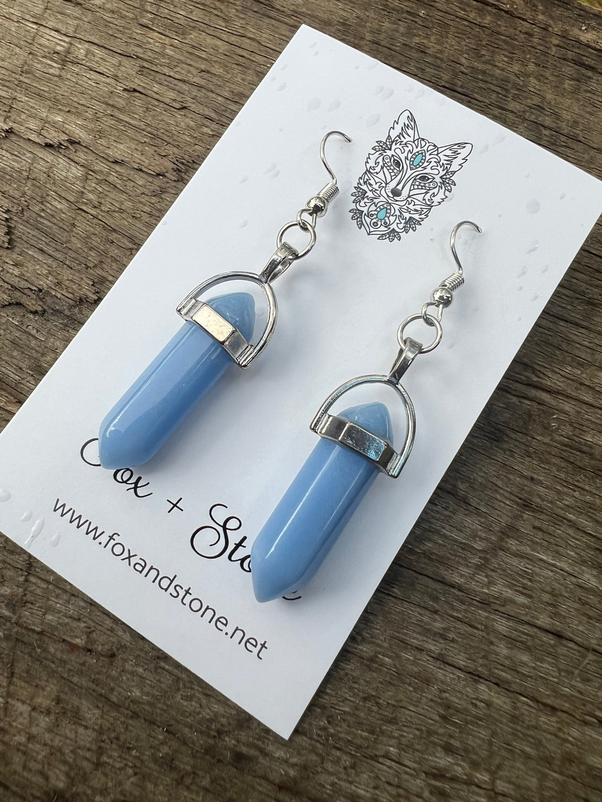 Blue Agate Natural Gemstone Earrings