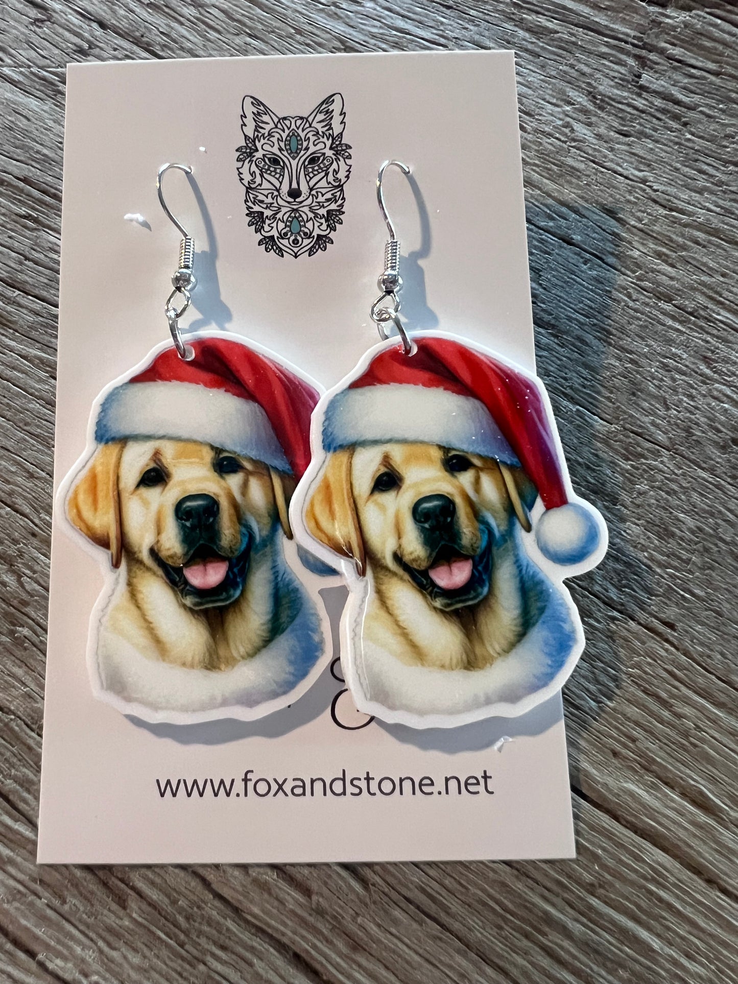 Labrador Santa Hat Dog Earrings 2