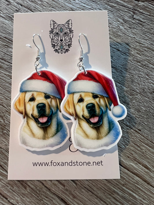 Labrador Santa Hat Dog Earrings 2