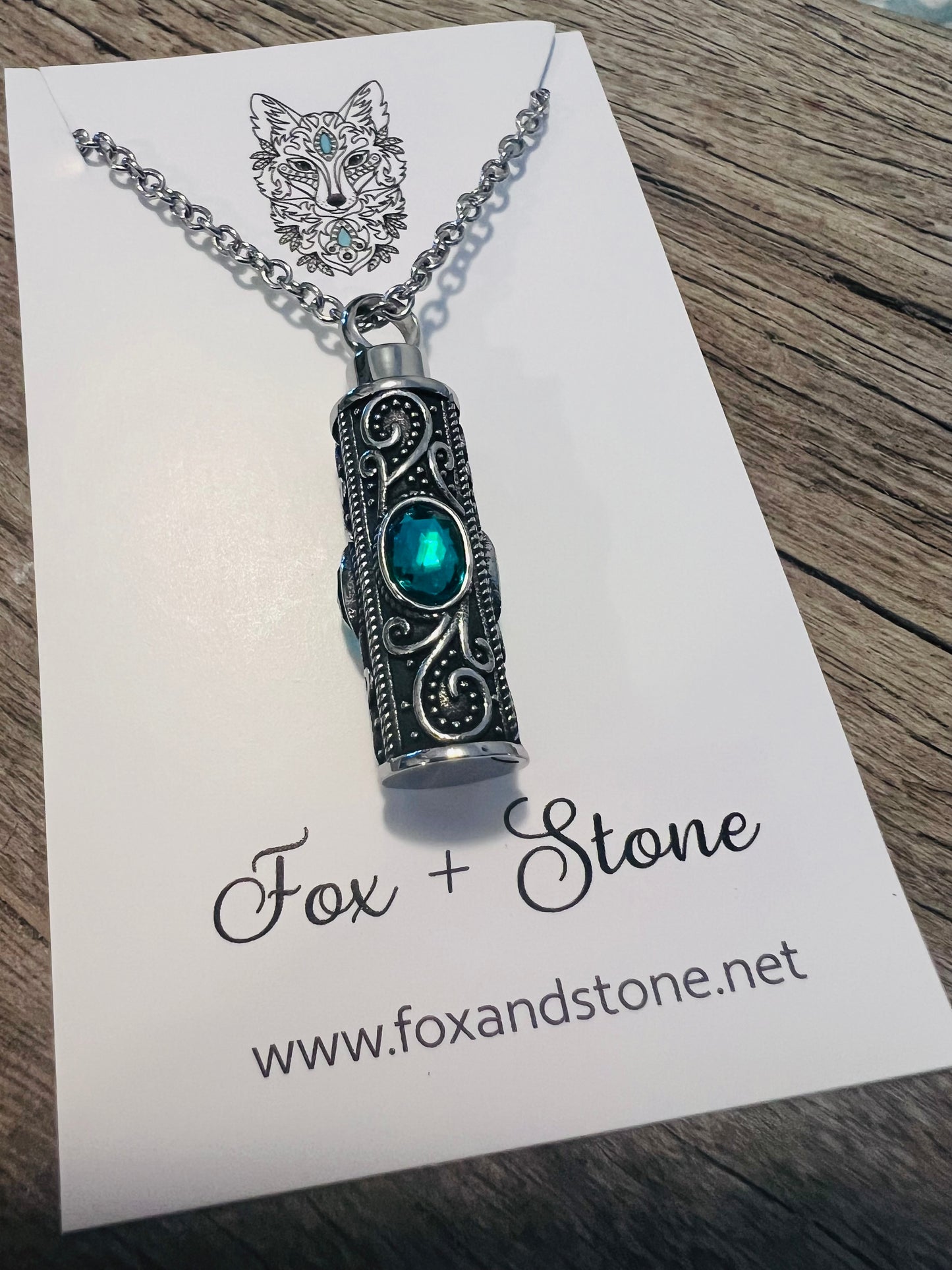 Ashes Keepsake Pendant Stainless Steel Deep Green Stones