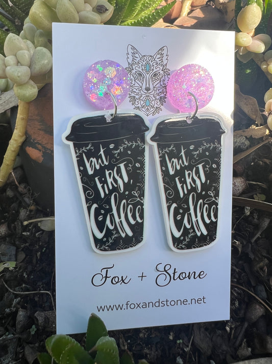 But First Coffee Pink Stud Earrings