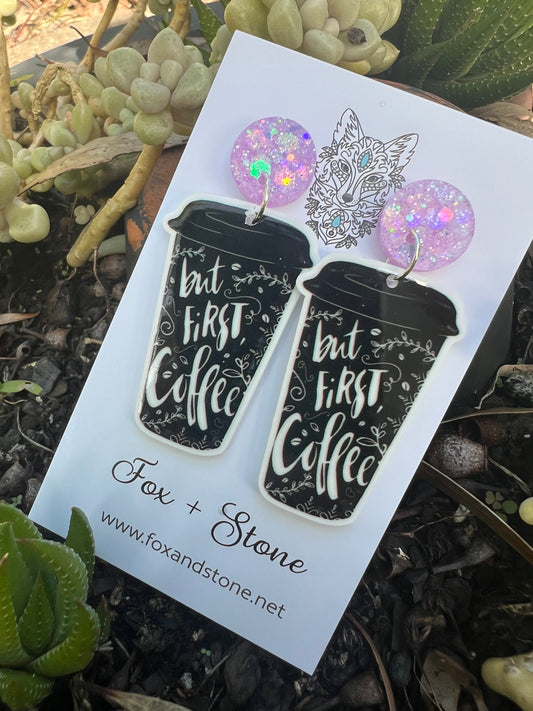 But First Coffee Pink Stud Earrings