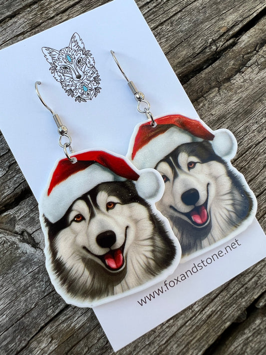 Alaskan Malamute Xmas Dog Earrings