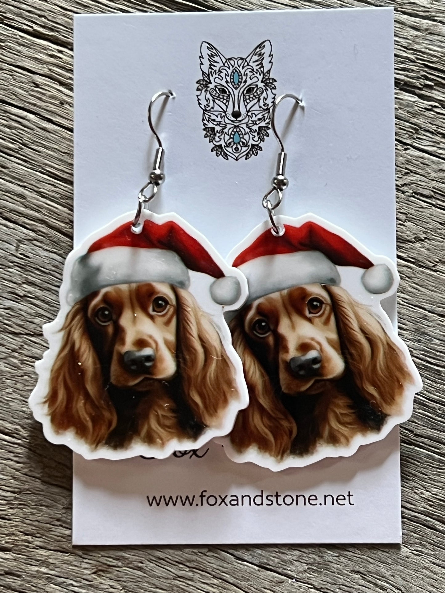 Cocker Spaniel English Santa Hat Dog Earrings
