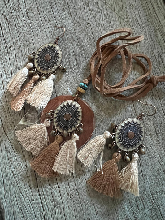 Bohemian Tassle Pendant Earring Set