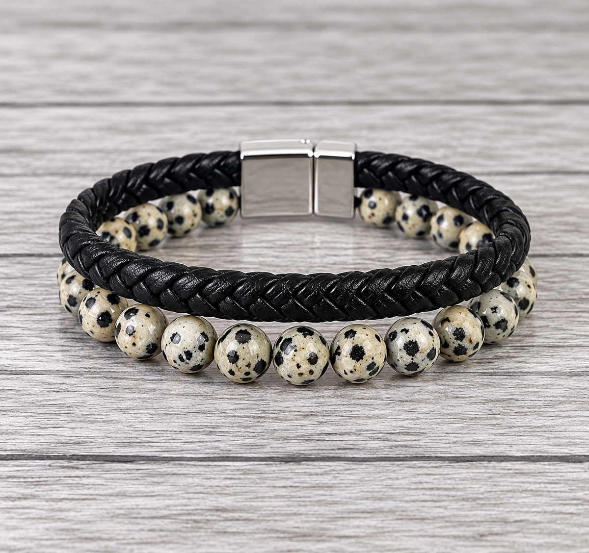 Dalmatian Jasper Vegan Leather Natural Gemstone Bracelet