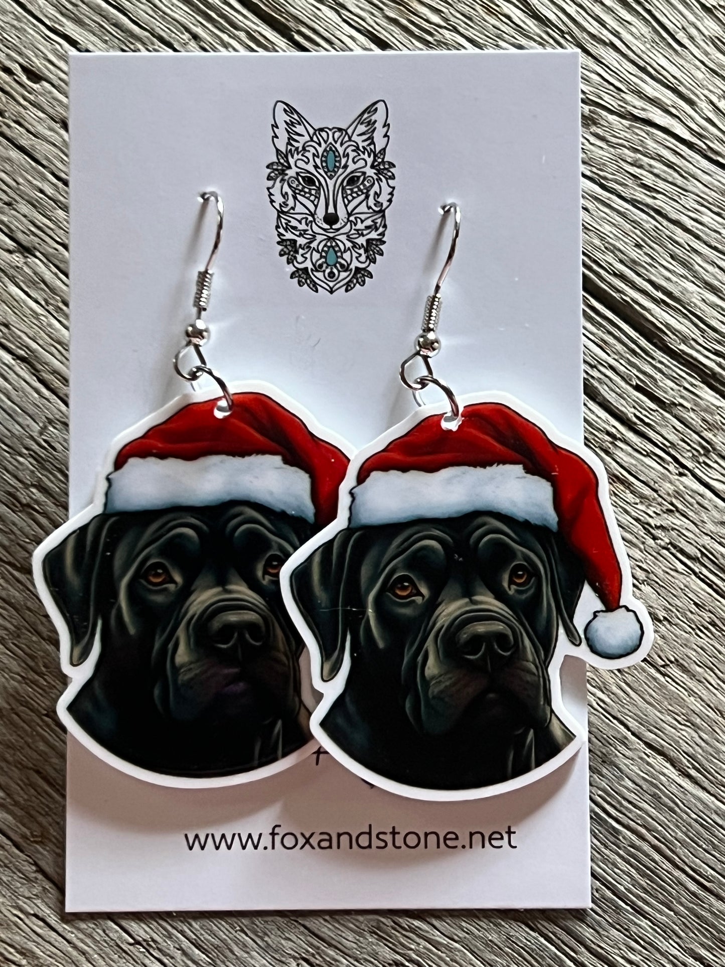 Cane Corso Santa Hat Dog Earrings