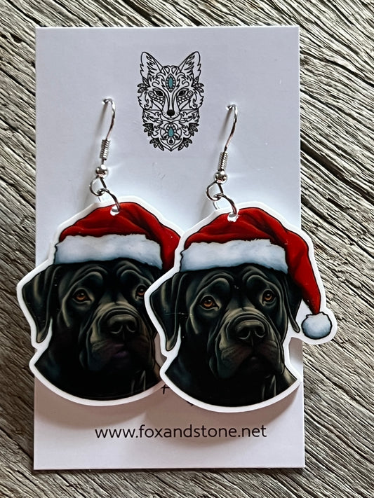 Cane Corso Santa Hat Dog Earrings