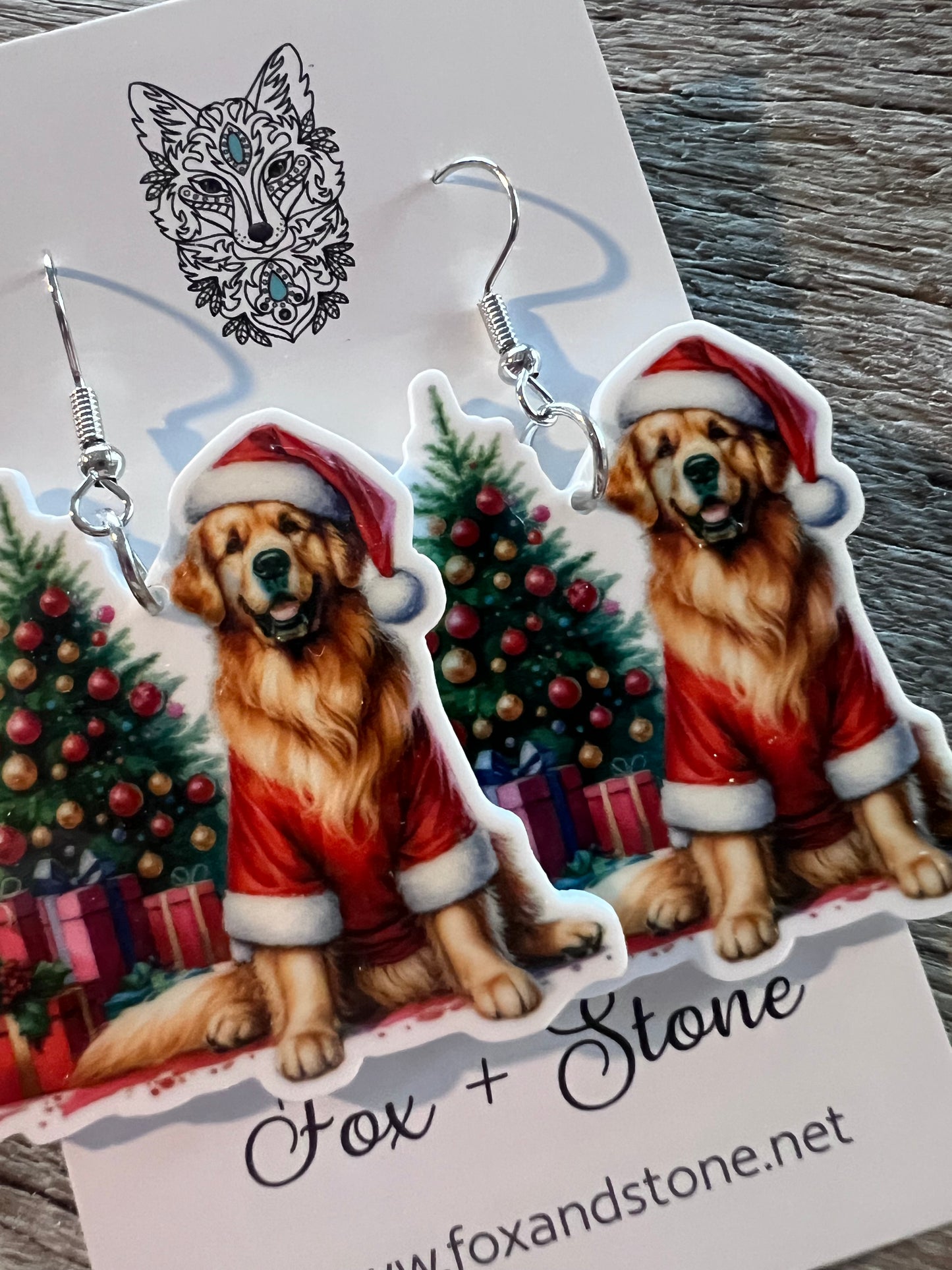 Golden Retriever Xmas Dog Earrings