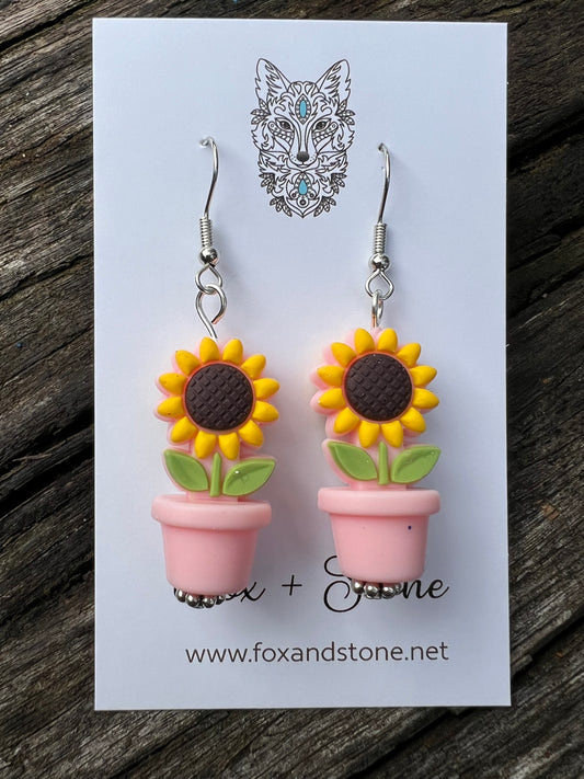 Sunflower in Pink Pots Earrings