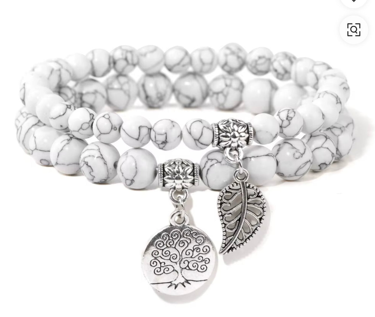 Howlite Double Natural Stone Bracelets Silver