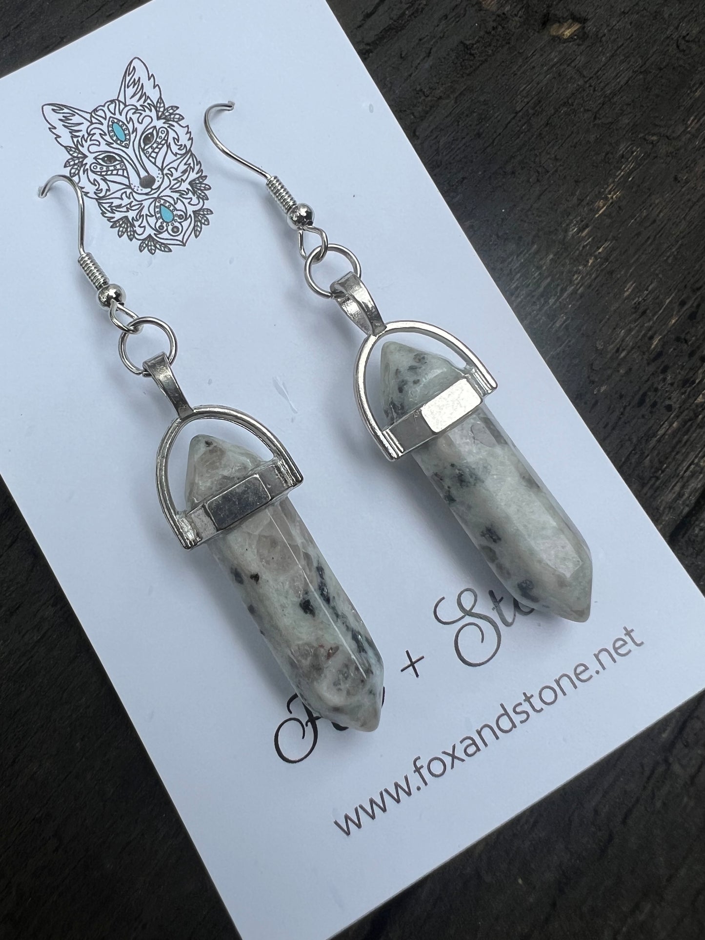 Kiwi Jasper Gemstone Bullet Point Earrings