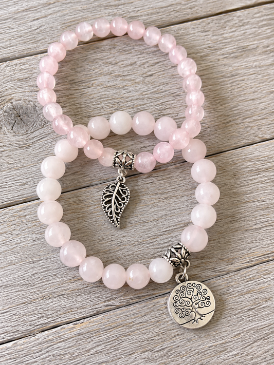 Rose Quartz Double Natural Stone Bracelets Silver