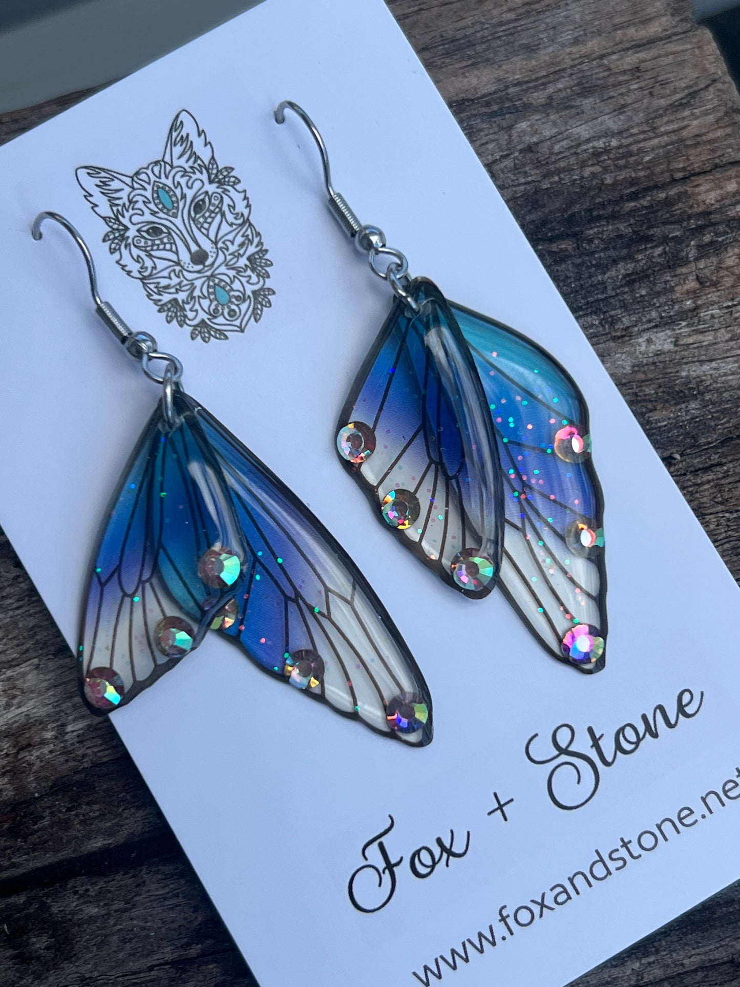 Blue Bell Fairy/Butterfly Wing Earrings