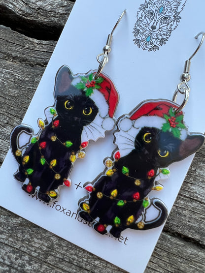 Merry Christmas Cat Lights Earrings