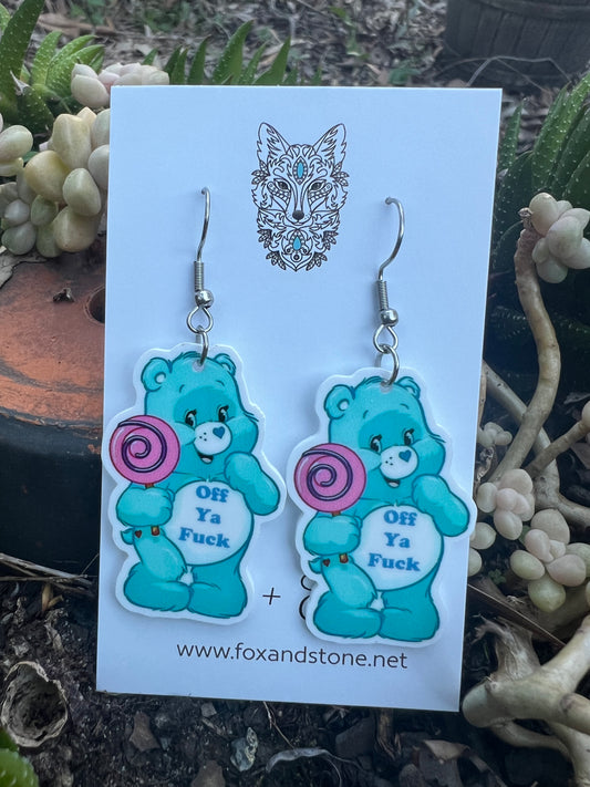 Blue Swear Bear Care Earrings