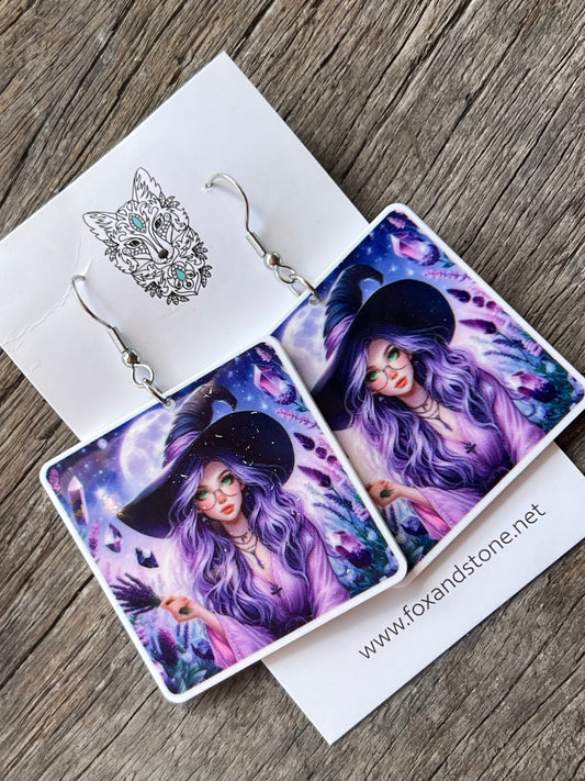 Purple Witch Earrings