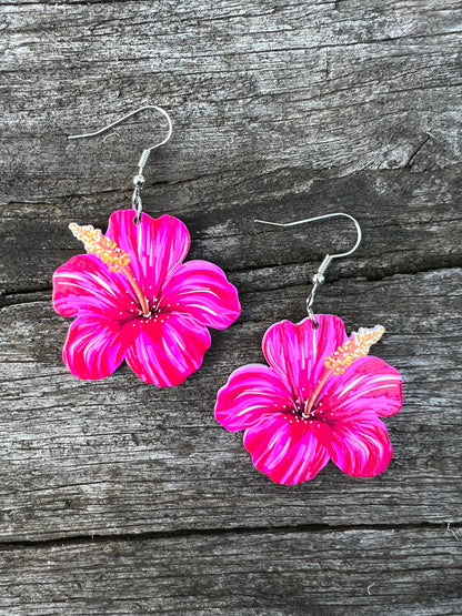 Beautiful Pink Hibiscus Earrings