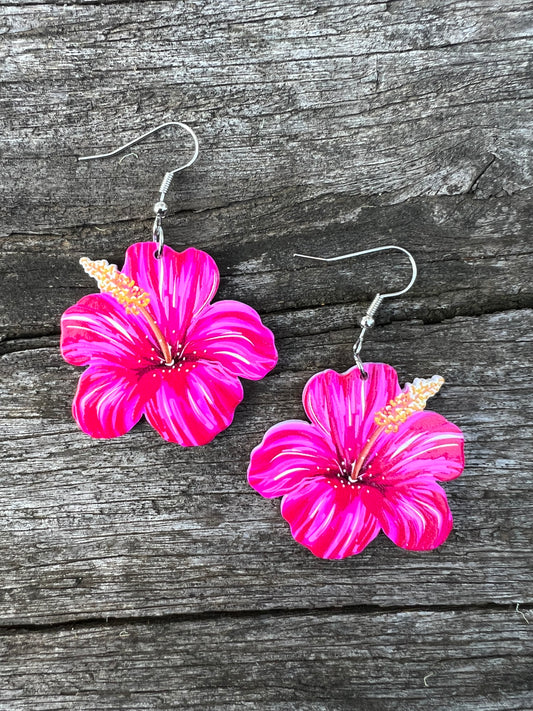 Beautiful Pink Hibiscus Earrings