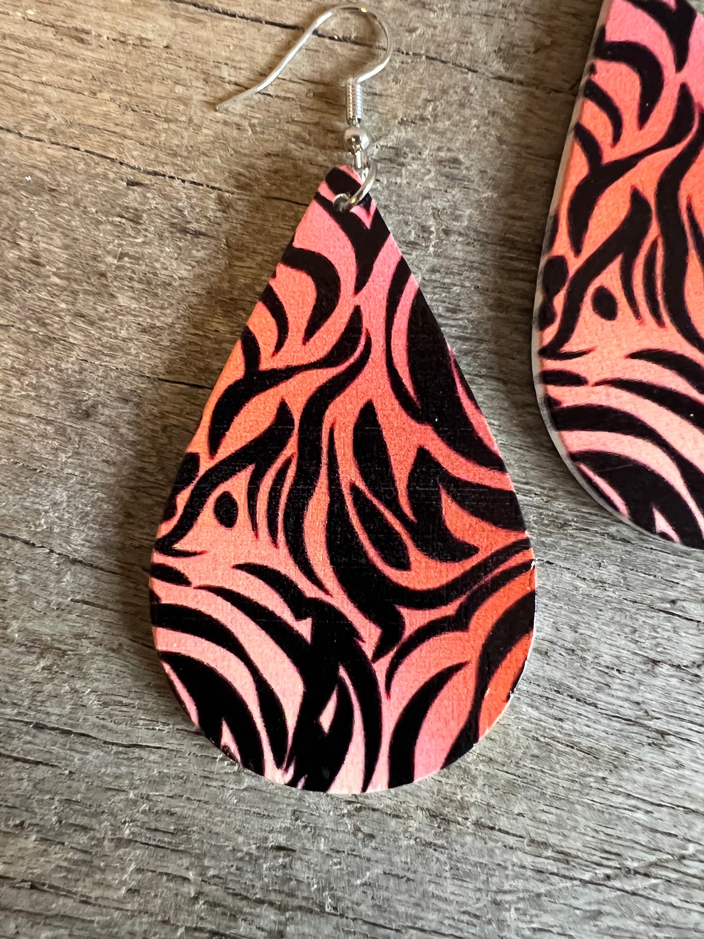 Tiger Print Wood Earrings