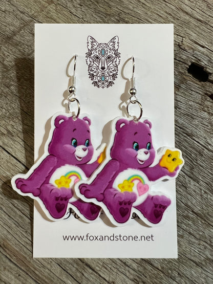 Plum Star Heart Bear Earrings
