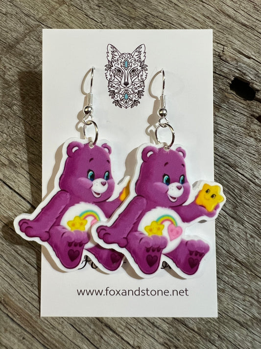 Plum Star Heart Bear Earrings