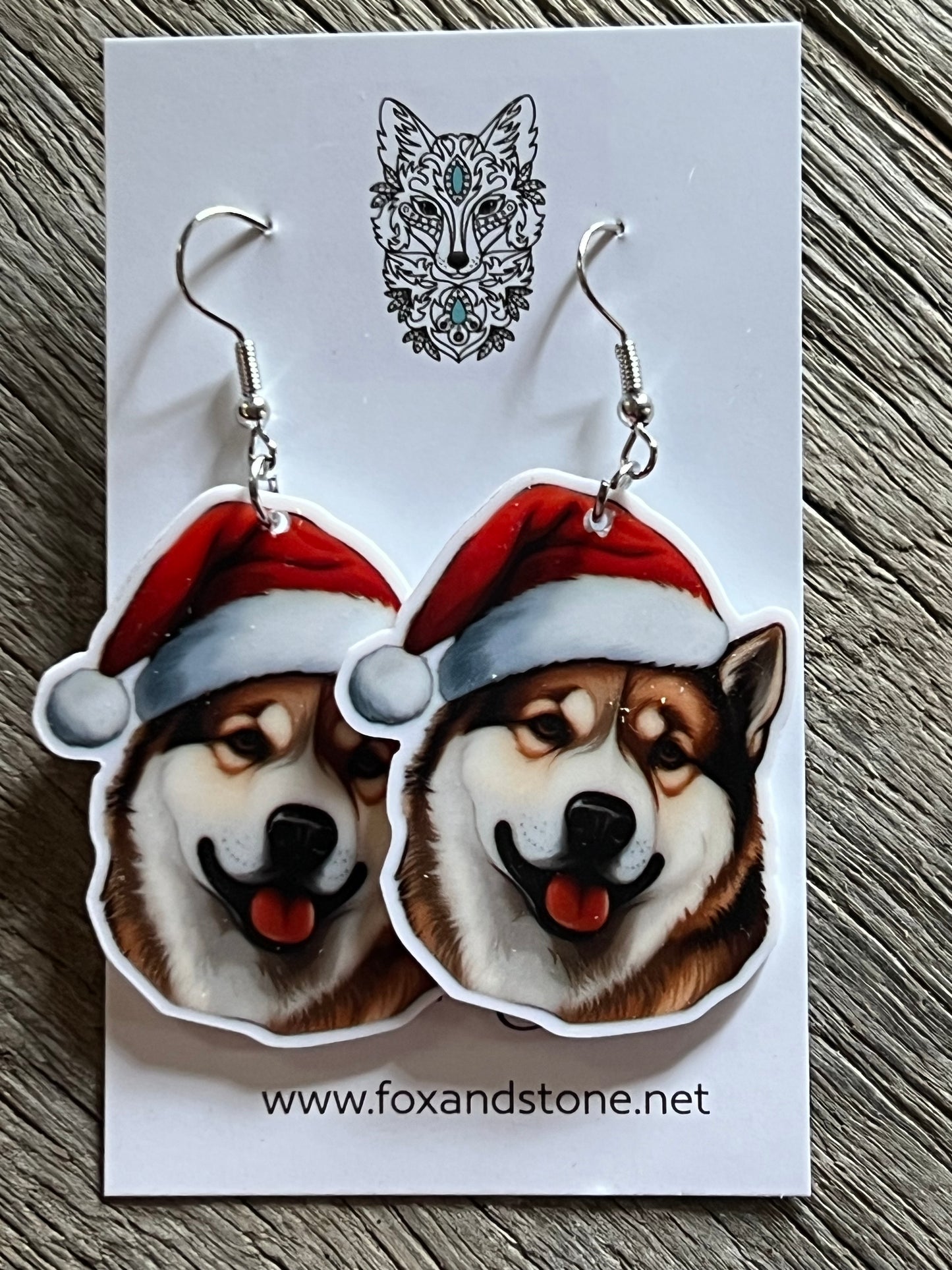 Akita Santa Hat Dog Earrings