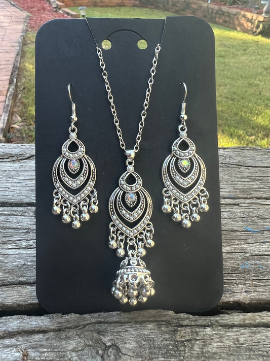 Silver Love Pendant and Earring Set
