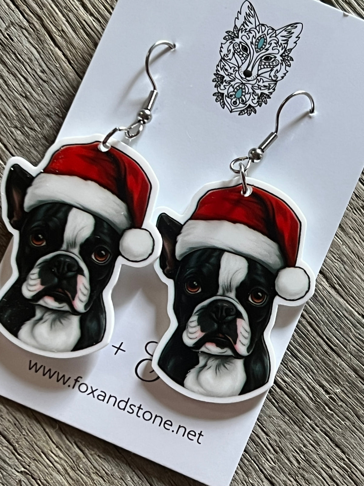 Boston Terrier Xmas Dog Earrings