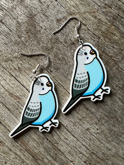 Blue Budgie Bird Earrings 2