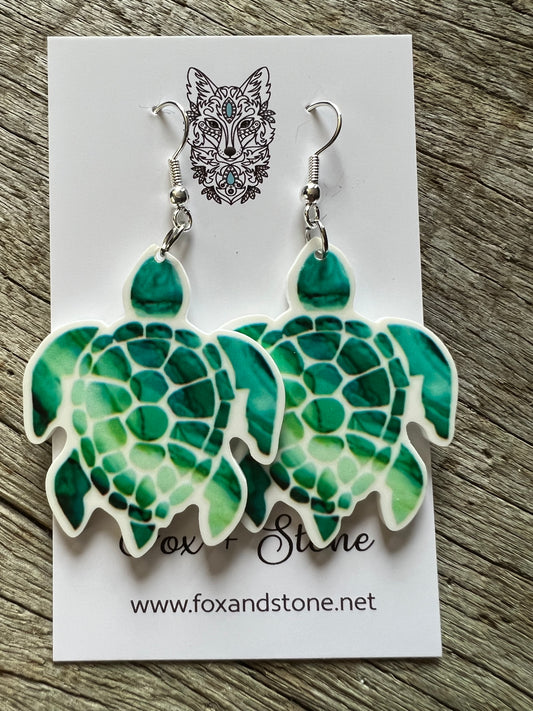 Green Turtle Earrings