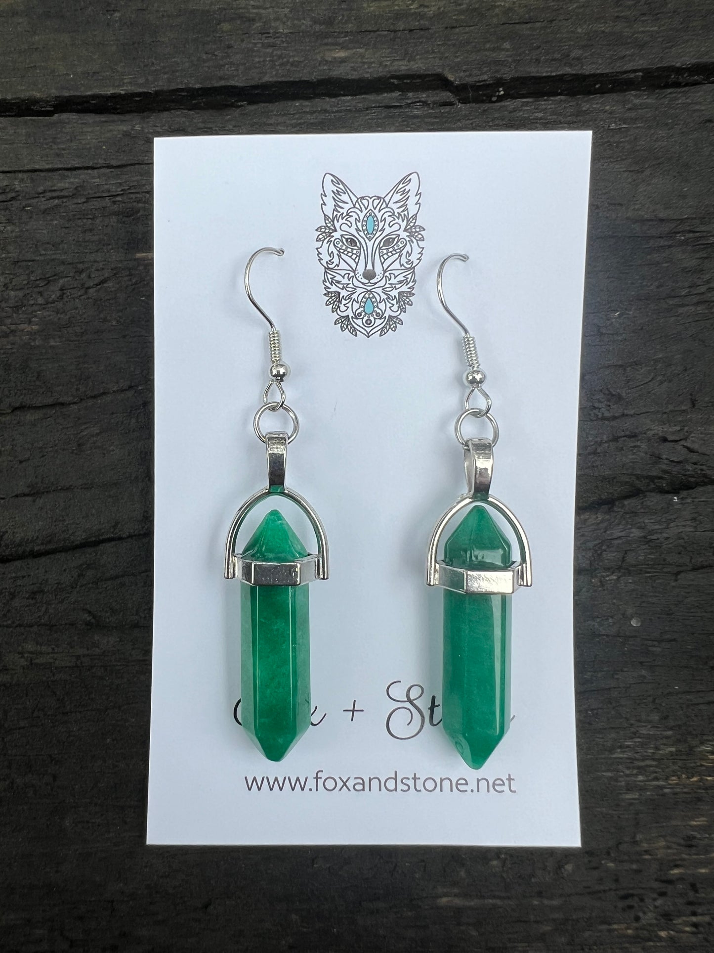 Green Agate Gemstone Bullet Point Earrings